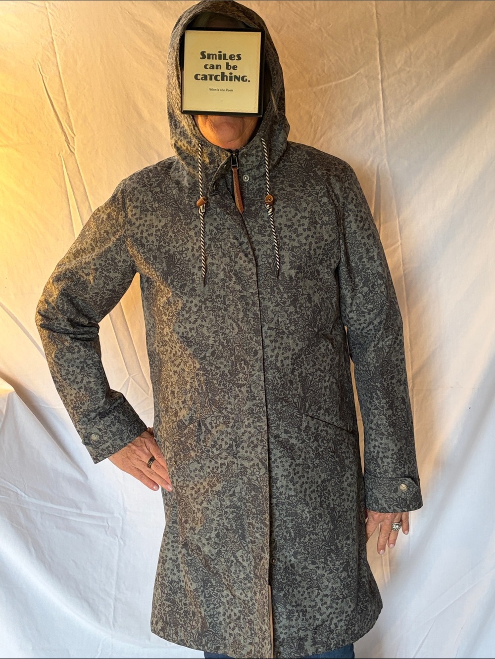 Long Hooded Trench Coat in Charcoal Gray